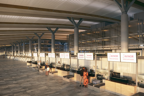 Rekken av innsjekkingsskranker i avgangshallen på Oslo lufthavn