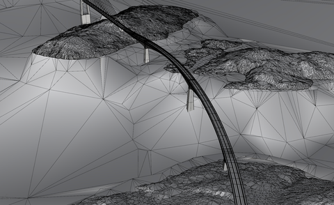 Wireframe-nærbilde av overgangen mot holmen