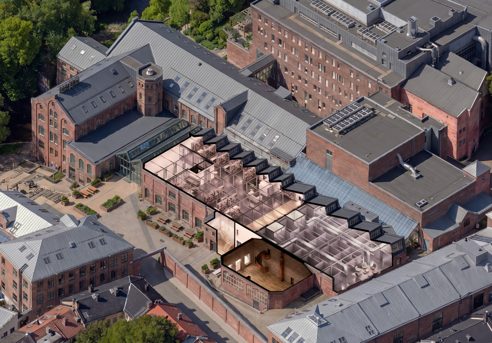 Isometrisk snitt av KHiO-campus fra sør-øst